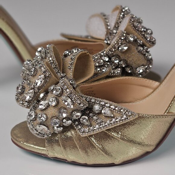 Betsey Johnson SB-LNDN GOLD Formal Heel Silver Rhinestones Princess Core - Picture 4 of 15